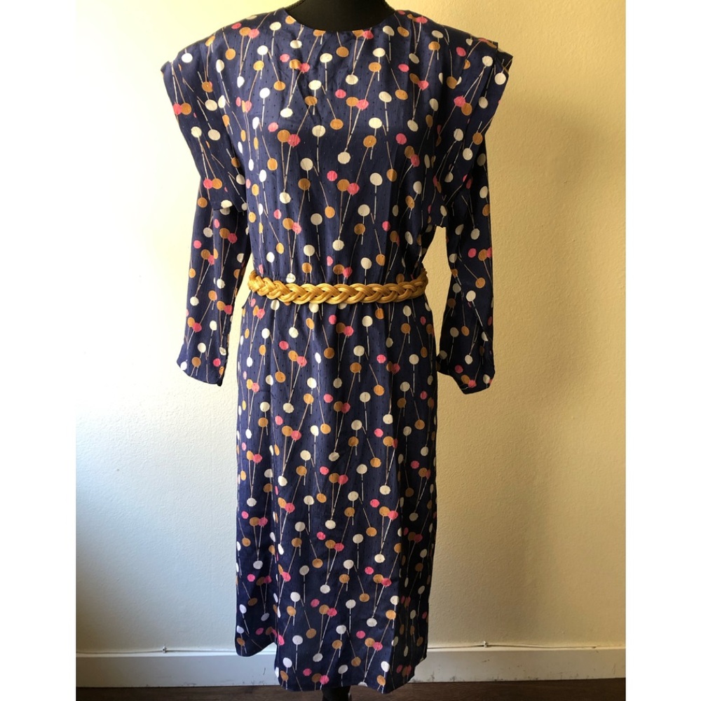 Vintage '80s Geometric Secretary Dress Structured Shoulders Abstract Print Large